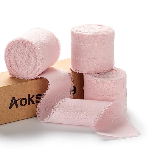 AOKSUNOVA 3,8cm Geschenkband Rosa Baumwolle Baumwollband Schleifenband Hochzeit Breit Stoffband Fransenband von AOKSUNOVA