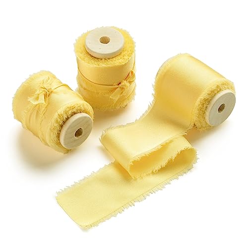 AOKSUNOVA 3,8cm Satinband Gelb Dekoration Geschenkband Schleifenband Stoffband Fransenband für Hochzeit Verpackung von AOKSUNOVA