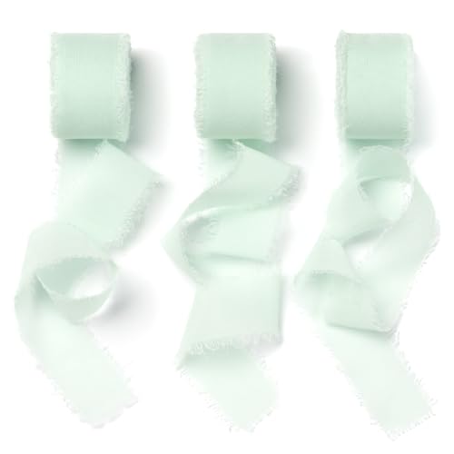 AOKSUNOVA Chiffonband Schleifenband Hochzeit Geschenkband Stoff Fransen Mint Stoffband 2,5cm x 18,9m von AOKSUNOVA