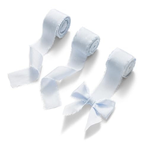 AOKSUNOVA Geschenkband Hellblau Schleifenband Stoffband Blau 2,5cm Hellblau Dekoband Chiffonband Seidenband Hochzeit von AOKSUNOVA