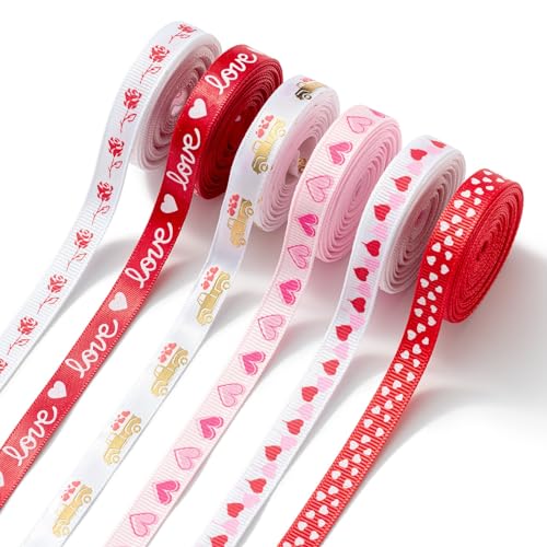 AOKSUNOVA Geschenkband Set Satin Rot Schleifenband Herzen Satinband Rot Schleifenband Hochzeit für Valentinstag von AOKSUNOVA