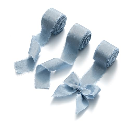 AOKSUNOVA Schleifenband Blau Breit Geschenkband Grau Blau Seidenband Blau Dekoband Stoffband Hochzeit 2,5cm x 18,9m von AOKSUNOVA