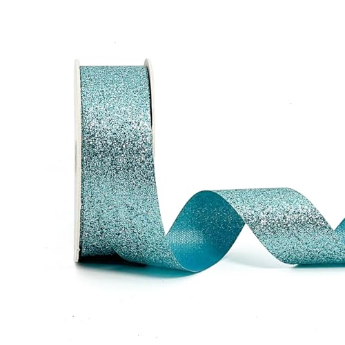 AOKSUNOVA Schleifenband Glitzer Geschenkband Breit Hochzeit Glitzerband Metallic Geschenkbänder Glänzend 2,5cm x 22,8m Blau von AOKSUNOVA