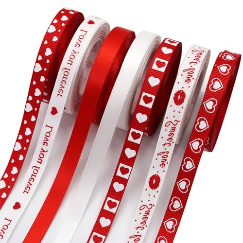 AOKSUNOVA Schleifenband mit Herzen Rot Band 1cm Satinband Geschenkband Set für Valentinstag Hochzeit Geschenkverpackung von AOKSUNOVA