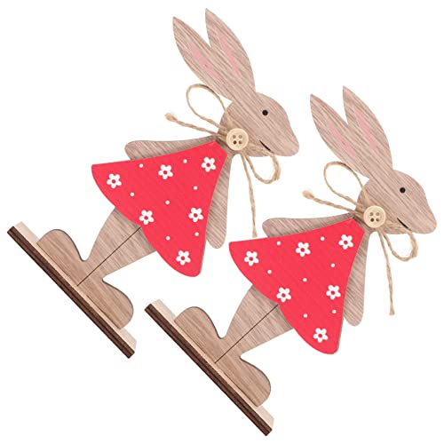 AOKWAWALIY 2st Osterdekorationen Schreibtischablage Ostern Tischschild Spielset Aus Holz Ostern Hausdekorationen Hasendekor Holz Mini-hasenfigur Holzdekor Feder Kaninchen Aus Holz Rot Hölzern von AOKWAWALIY