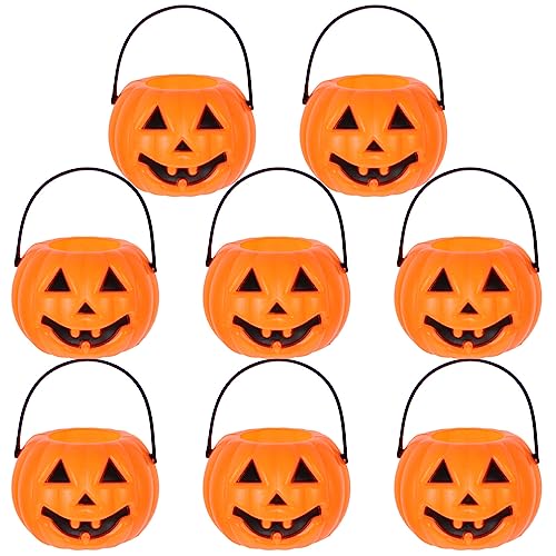 AOKWAWALIY 8 Stück Orangefarbene Halloween-Kürbis-Süßigkeitstüten Kürbis-Süßigkeitenkorb Süßes Oder Saures Taschenhalter Handtasche Für Halloween-Kinder-Partygeschenke von AOKWAWALIY