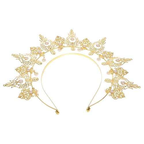 AOKWAWALIY Göttin Stirnband Marys Krone Kopfschmuck Halloween Sunburst Stirnband Goldene Tiara Vintage Krone Hochzeit Cosplay Kopfschmuck Kopfschmuck von AOKWAWALIY