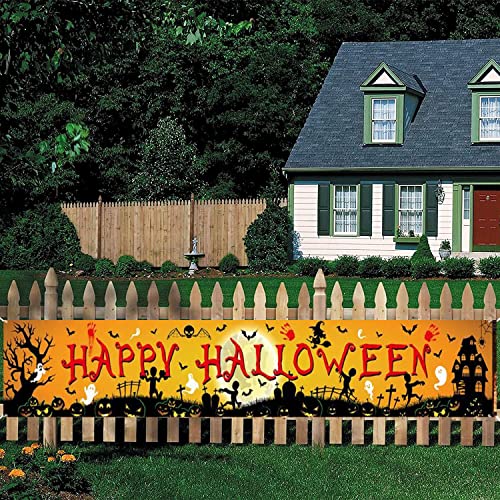 AOLOA Happy Halloween Banner, Orange Schwarz Halloween Deko, Extra Lange Stoff Hintergrund Yard Banner, Halloween Party Dekor, Zeichen für Halloween Drinnen Draußen Home Decor Supplies, 210 x40 cm von AOLOA