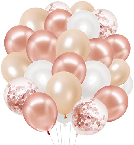 Luftballons Roségold, 60 Packungen 12 Zoll Roségold Luftballons Champagner Weiß Latex Ballons mit Konfetti Ballons für Hochzeit, Babyparty, Mädchengeburtstag, Verlobung, Brautparty von AOLOA