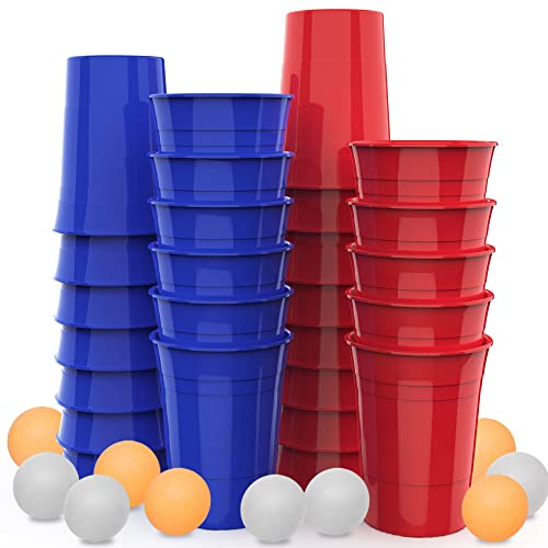 AOLUXLM 26 Becher Hartplastik, Partybecher Bruchfeste Wiederverwendbar,13 Rot + 13 Blaue Trinkbecher, 473 ml/16 OZ Tasse für Erwachsene Freunde Familie, Polypropylen (PP) von AOLUXLM