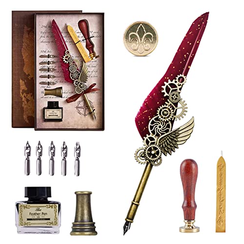 AOMAYLL Füllfederhalter, Quill Pen, Kalligraphie-Füllfederhalter, antik, handgefertigt, mit Tinte, ideal für Anfänger und Erwachsene. AOMAYLL Füllfederhalter, Quill Pen, Kalligraphie-Füllfederhalter, antik, handgefertigt, mit Tinte, ideal für Anfänger und Erwachsene. von AOMAYLL