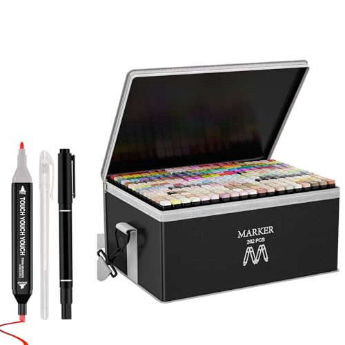 AOMEES Filzstifte 262+4 Farben Marker Set, Alkohol Permanenter Marker Set,Graffiti Stifte Fettige Marker Schnell Trocknende, Twin Tip Marker Stifte Set für Manga, Malerei, Zeichnung von AOMEES