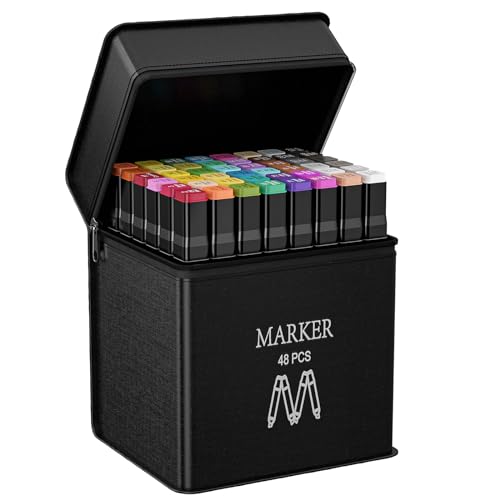 AOMEES Filzstifte 48+2 Farben Marker Set, Alkohol Permanenter Marker Set,Graffiti Stifte Fettige Marker Schnell Trocknende, Twin Tip Marker Stifte Set für Manga, Malerei, Zeichnung von AOMEES