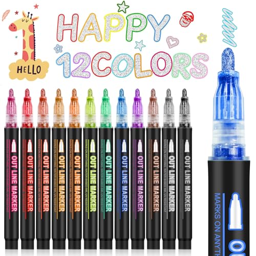 AOMEES Glitter Pencils Magic Pens Besondere Weihnachtsgeschenke Ideen: 12 Outline Magische Marker Stifte Set, Geburtstag Weihnachten Geschenke Teens Mädchen 4-12 Jahre alt Craft Supplies von AOMEES