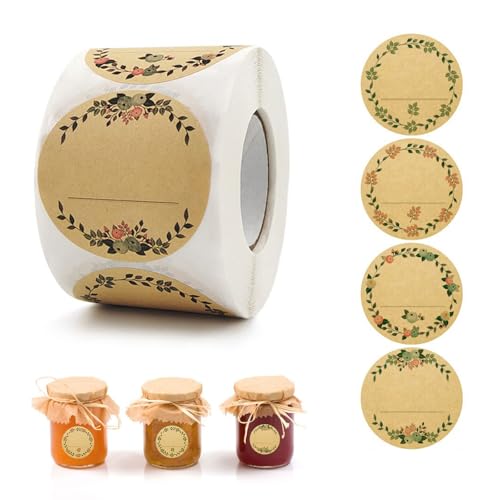 Kraftpapier Aufkleber, Etiketten Selbstklebend, 500 Stück Marmeladen Etiketten, 38mm Kraftpapier-Sticker, Etiketten-Aufkleber auf Rolle, Aufkleber Etiketten, Rund Selbstklebend, Weihnachtssticker von AOMiGT