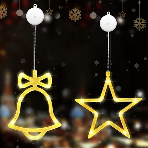 LED Weihnachtsbeleuchtung, 2pcs Sterne Weihnachtsbeleuchtung mit Saugnäpfe, fensterbeleuchtung weihnachten, lichterkette fenster weihnachten, christmas lights, für Weihnachten Deko Kinderzimmer Party von AOMiGT