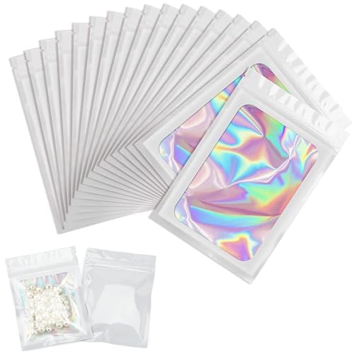 Mylar holographische Beutel, 100pcs 7 * 10cm Transparent Holographic Foil Bags, Laser Packaging Bag, Mylar Folienbeutel, Ziplock Bags, cali packs, zum Aufbewahren von Süßigkeiten, Keksen, Schmuck von AOMiGT