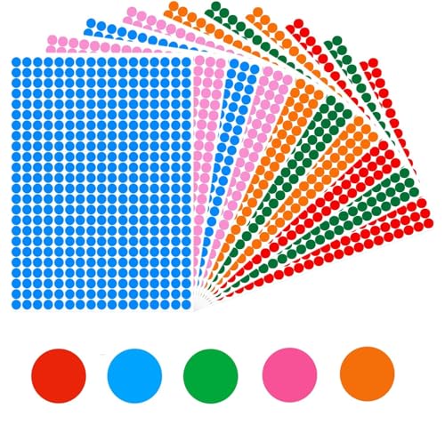 4080 Stück 10mm Klebepunkte Bunt Rund Etiketten, 5 Farben Aufkleber Punkte, Farbkodierung Etiketten Markierungspunkte, für Büro Schule Kalender Karten-Aufkleber von AOMiGT