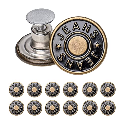 12 Stück Jeans Knöpfe Ohne Nähen,17mm Button Pins,Messing Jeansknöpfe,Hosenknöpfe zum Stecken, Abnehmbare Jeans Knöpfe ohne Nähen,DIY Jeansknopf zur Reparatur von Jeans,Hose von AONAT