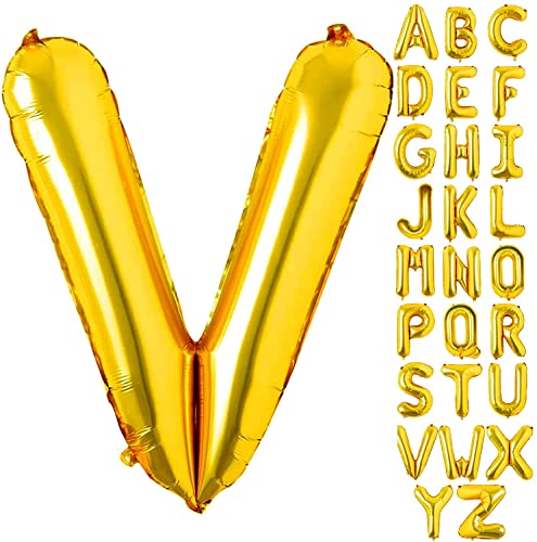 AONAT Gold Luftballons Alphabet 16 Zoll, Folienballon Buchstaben Luftballon Große Mylar Folie Helium Brief Luftballons Geburtstag Hochzeit Babyparty Silvester Dekoration (Buchstabe V) von AONAT