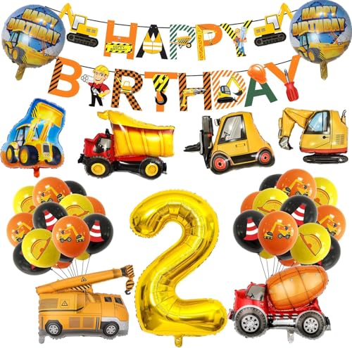 Bagger Deko Kindergeburtstag Set, Junge Deko Kindergeburtstag, Baustelle Geburtstag Deko Party Dekoration, Baustelle Luftballons Geburtstag mit Bagger Happy Birthday Banner und Bagger Kuchen Deko von AONAT