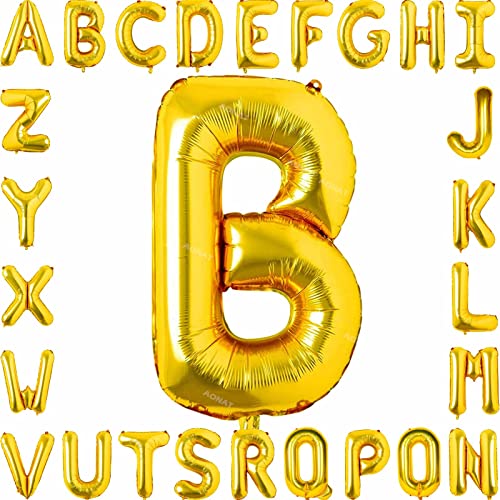 Folienballon Buchstaben 40Zoll Luftballon Gold Luftballons Alphabet Große Mylar Folie Helium Brief Luftballons Geburtstag Hochzeit Babyparty Silvester Dekoration Jubiläumsdekorationen (Buchstabe B) von AONAT