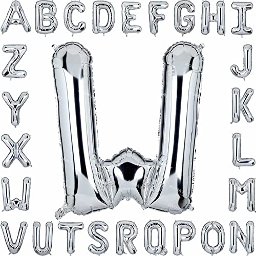 Folienballon Buchstaben 40Zoll Luftballon Silber Luftballons Alphabet Große Mylar Folie Helium Brief Luftballons Geburtstag Hochzeit Babyparty Silvester Dekoration Jubiläumsdekorationen (Buchstabe W) von AONAT