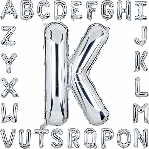 Folienballon Buchstaben 40Zoll Luftballon Silber Luftballons Alphabet Große Mylar Folie Helium Brief Luftballons Geburtstag Hochzeit Babyparty Silvester Dekoration Jubiläumsdekorationen (Buchstabe K) von AONAT