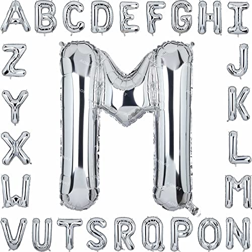 Folienballon Buchstaben 40Zoll Luftballon Silber Luftballons Alphabet Große Mylar Folie Helium Brief Luftballons Geburtstag Hochzeit Babyparty Silvester Dekoration Jubiläumsdekorationen (Buchstabe M) von AONAT