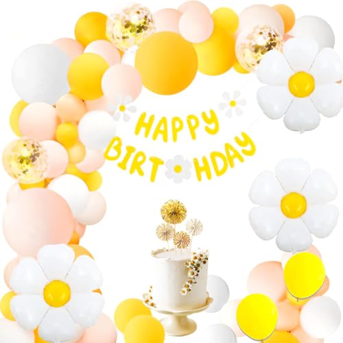 Gänseblümchen Geburtstag Luftballons Set, 44Stück Gelbe Luftballons Girlande Kit,Gänseblümchen Folienballons mit Happy Birthday Girlande für Hochzeit Geburtstag Mädchen Babyparty Verlobung von AONAT