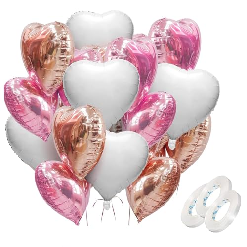 Herz Folienballon 15 Stück, 18 Zoll Herzballons Hochzeit rosa weiß Roségold, Herz Folienballon, Herzförmige Ballons für Hochzeit Verlobung Geburtstag Babyparty Valentinstag Dekorationen von AONAT