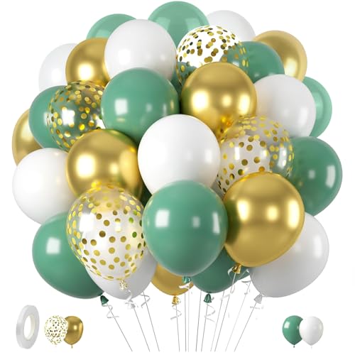 Luftballons Grün Gold, 60 Stück Grün Luftballons Hochzeit Ballons Gold Weiß, 12 Zoll Olive Salbei Grün Gold, für Dschungel-Safari Geburtstag Babyparty Hochzeit Abschluss Party-Dekorationen von AONAT