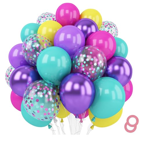 Luftballons Lila Rosa Blau,60 Stück Lila Mattes Gelb Rosen Rot Helium Ballon,Metallic Konfetti Glitzer Luftballons für Kinder und Erwachsene Geburtstag,party,Graduierung,Ostern Deko von AONAT