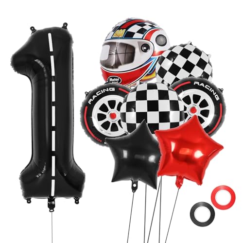 Rennauto Luftballons Geburtstag 1 Jahr Junge,Helm Racing Reifen Folien-Ballons,Latex-Ballons Kinder,Kinder Junge Karierte Kindergeburtstag Racing Themen Party Rennparty von AONAT