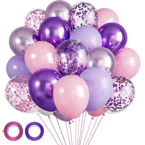 Rosa Lila Ballons,60 Stück Luftballons Rosa Lila,12 Zoll Pastell Lila Rosa Metallic Konfetti Helium Latexballons,für Mädchen Frau Geburtstag Babyparty Brautparty Hochzeit Verlobung Party Dekoration von AONAT