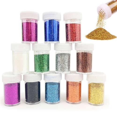 12 Farben Glitzer Basteln,Ungiftiges Glitter Pulver FüR Glitzer Zum Basteln,Glitzerpulver Zum Basteln Set,Geeignet FüR Heimwerkerarbeiten,VerschöNerung Von NäGeln,KöRper,Haaren,Urlaubsparty-Kunst von AONAYO