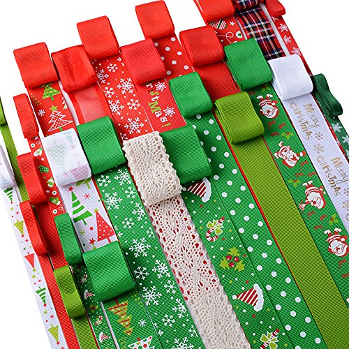 AONER 26 STK / 26 Meter Weihnachtsbänder Ripsband Dekoband Schleifenband Satinband Satin Geschenkband für Weihnachten Hochzeit Verzieren DIY Handwerk Weihnachtsband von AONER