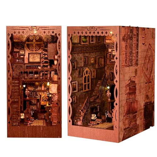 AONGAN Book Nook Kit - DIY Miniatur Puppenhaus Kit, DIY 3D Holzpuzzle Buchstützen, Buchecke für Bücherregal Einsatz Dekor Handwerk Geschenke für Familie und Freunde, Erwachsene und Teenager von AONGAN