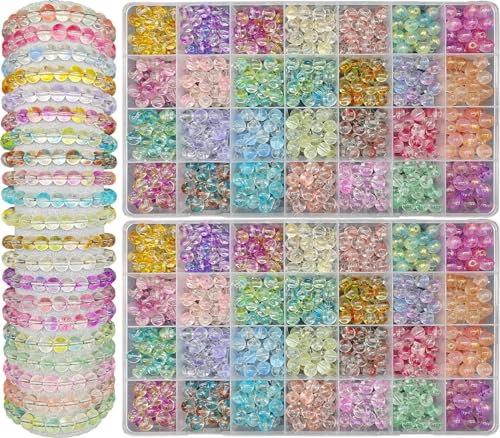 AONUOAO Runde Glasperlen für Armbänder, 8 mm, 2 Boxen in 28 Farben, Armbandperlen für Schmuckherstellung, 1400 Stück von AONUOAO