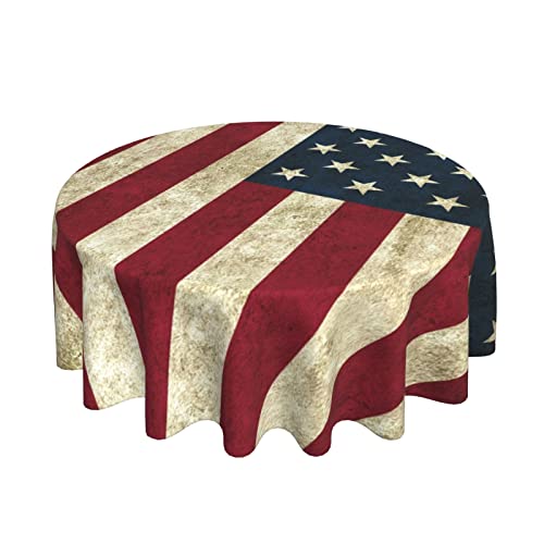 Amerikanische Flagge Vintage USA-Flagge Runde Tischdecke | 60 Zoll Durchmesser | Runde Tischabdeckung | Tischdeko | Staubdicht Falten | Buffettisch, Partys, Feiertagsessen von AOOEDM