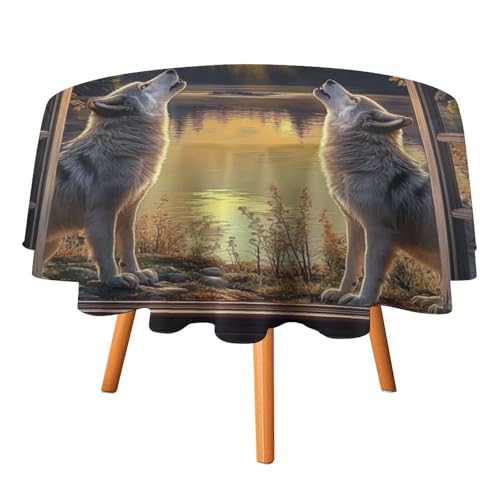 Aquarell-Tischdecken mit 3D-Öffnungsfenster und Wolf, rund, 152,4 cm, abstrakte Herbst-Ahornblätter, Heulender Wolf, Vollmond, Tischdecken für Küche und Esszimmer, runde Tischdecke Aquarell-Tischdecken mit 3D-Öffnungsfenster und Wolf, rund, 152,4 cm, abstrakte Herbst-Ahornblätter, Heulender Wolf, Vollmond, Tischdecken für Küche und Esszimmer, runde Tischdecke von AOOEDM