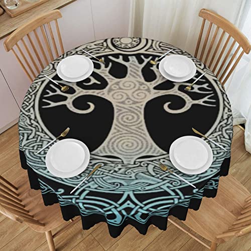 Tischdecke Runde Tischdecken Retro Viking Norse Yggdrasil Tree Life für Rundtisch 60 Zoll von AOOEDM