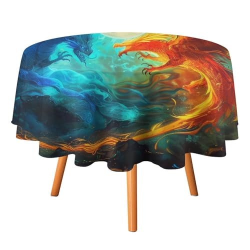 Tischdecken mit abstraktem Aquarell-Tierdrachenmotiv, rund, 152,4 cm, Fantasy, Coole Anime-Cartoon-Tischdecken mit magischem Drachen und Vollmond für Küche und Esszimmer, runde Tischdecke Tischdecken mit abstraktem Aquarell-Tierdrachenmotiv, rund, 152,4 cm, Fantasy, Coole Anime-Cartoon-Tischdecken mit magischem Drachen und Vollmond für Küche und Esszimmer, runde Tischdecke von AOOEDM