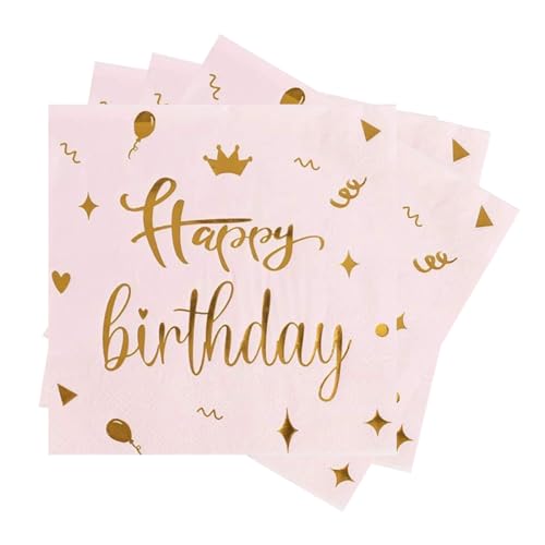 AORHOFJ 40 Rose Gold Geburtstag Servietten, Happy Birthday Servietten Rosa, Rose Gold Servietten Geburtstag, Tischdekoration, Frau Mädchen Geburtstag Party Dekoration 33x33cm von AORHOFJ