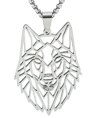 AORHOFJ Wolf Halskette mit Verstellbarer Gliederkette Edelstahl rund Anhänger，Wolf Kette，Wolf anhänger，Wolf Halskette，Animal Necklace，Kette Jungs，Kette von AORHOFJ