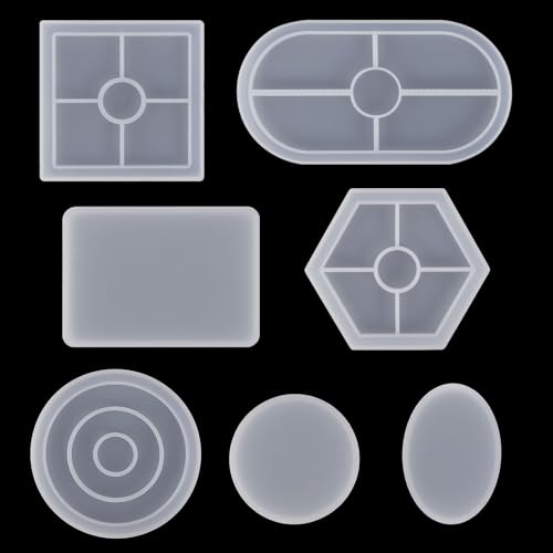 7 Stücke Silikonform Tablett, Silikonform Untersetzer Epoxidharz Silikonform, Oval Rund Hexagon Gießform Silikonformen für DIY Teetablett Obsttablett Heimdekoration Kunsthandwerk von AOROPS