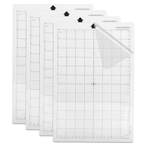 Schneidematte Plotter für Silhouette Cameo 4/3/2/1, 4 Stück Ersatz Schneidematte Standardgrip 20,3 x 30,5 cm(8x12 Zoll)，Standardgrip Klebstoff Klebrig Matte mit Messraster von AOROPS