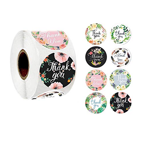 Danke Aufkleber, 1000 Stücke Dekorative Sticker, 25mm rund Etiketten mit Blumen Pflanzen, Ideal für Briefumschlag Taschen Artefakt Geschenke Backgeschäfte Verpacken Geburtstag Hochzeit Weihnachten von AORVST