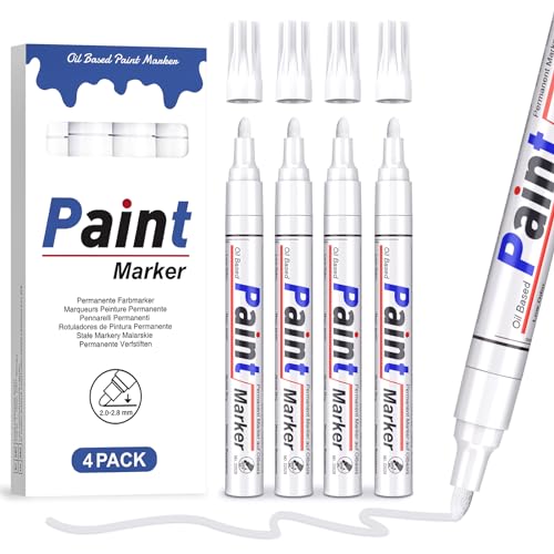 AOSUCO Lackstift Weiß 4 Permanent Marker Wasserfest Lackmarker Reifen Stift Weiß 2-2,8mm Permanent Marker Weiß zum Beschriften und Markierung für Reifen Metall Plastik Glas Holz Steine von AOSUCO