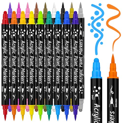 AOSUCO Acrylfarben Stifte 18 Farben Dual Tip Acrylstifte für Felsmalerei, Holz, Kieselsteine, Glas, Keramik, Steine, Stoff, Leinwand, Handwerk, Wasserfeste Pinselstifte, Acrylmarker Stifte Set AOSUCO Acrylfarben Stifte 18 Farben Dual Tip Acrylstifte für Felsmalerei, Holz, Kieselsteine, Glas, Keramik, Steine, Stoff, Leinwand, Handwerk, Wasserfeste Pinselstifte, Acrylmarker Stifte Set von AOSUCO